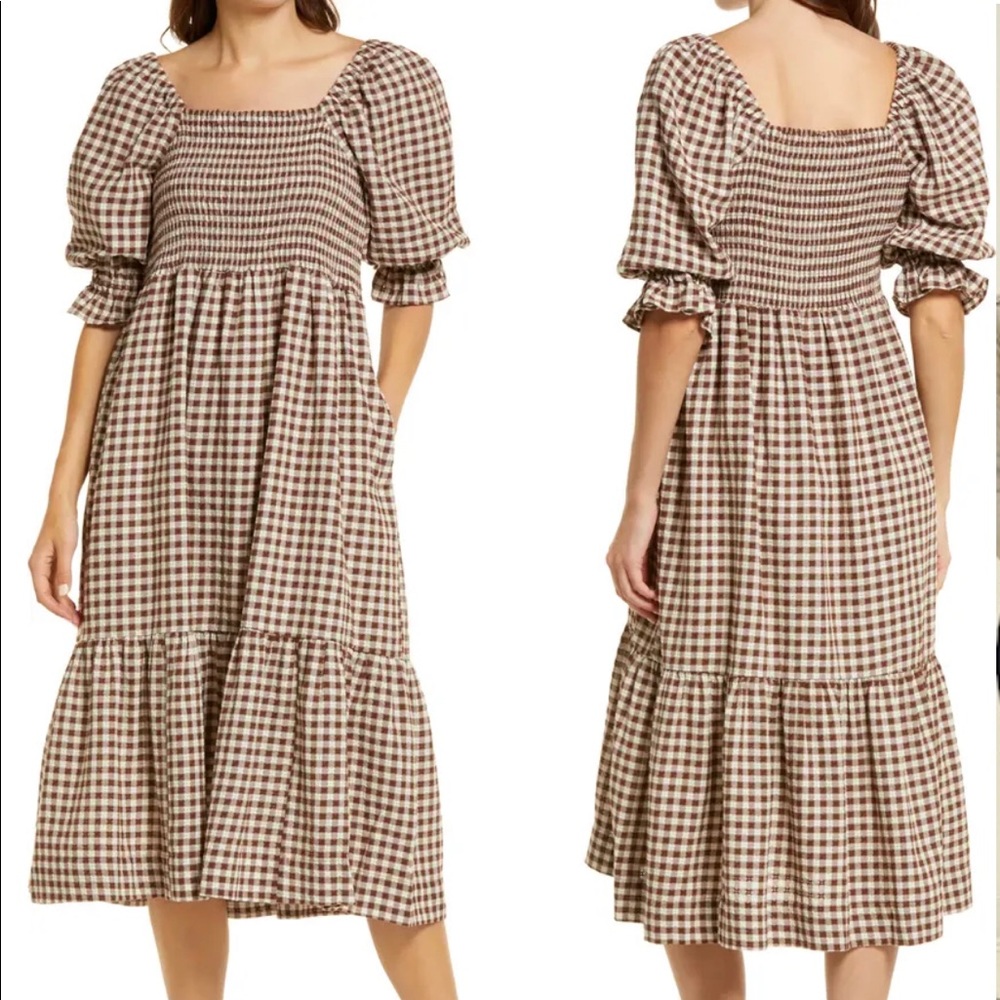 Brand new Madewell Brown Gingham Dress, size L